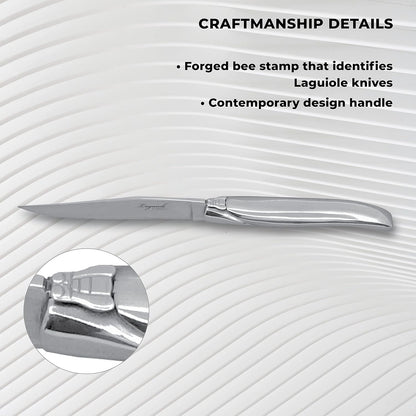 TopKnife Laguiole Forged Steak Knife Set (Set of 6) – Stainless Steel Handle - Gift Box Included - PuriLite