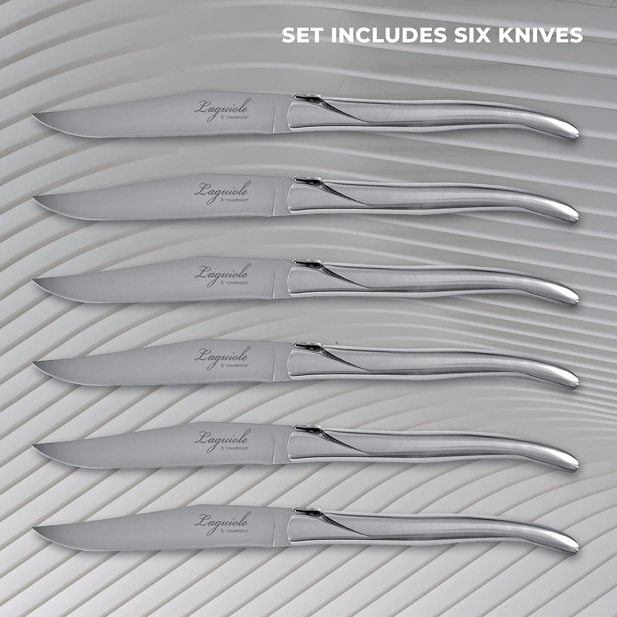 TopKnife Laguiole Forged Steak Knife Set (Set of 6) – Stainless Steel Handle - Gift Box Included - PuriLite