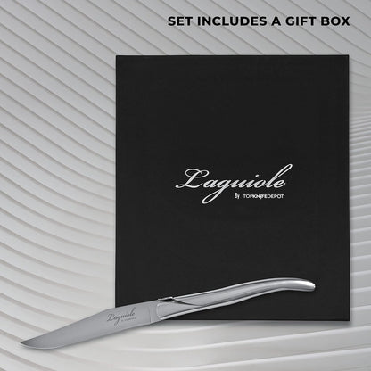 TopKnife Laguiole Forged Steak Knife Set (Set of 6) – Stainless Steel Handle - Gift Box Included - PuriLite