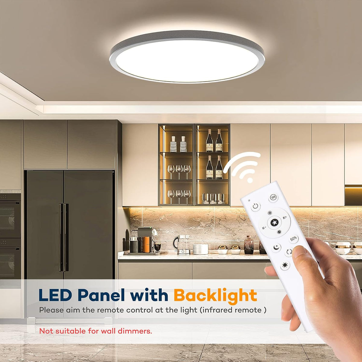 Dimmable LED Flush Mount Ceiling Light Fixture with Remote Control 12 Inch Ultra Thin Round Close to Ceiling Light 3000K to 6500K for Bedroom Kitchen Living Room - PuriLite