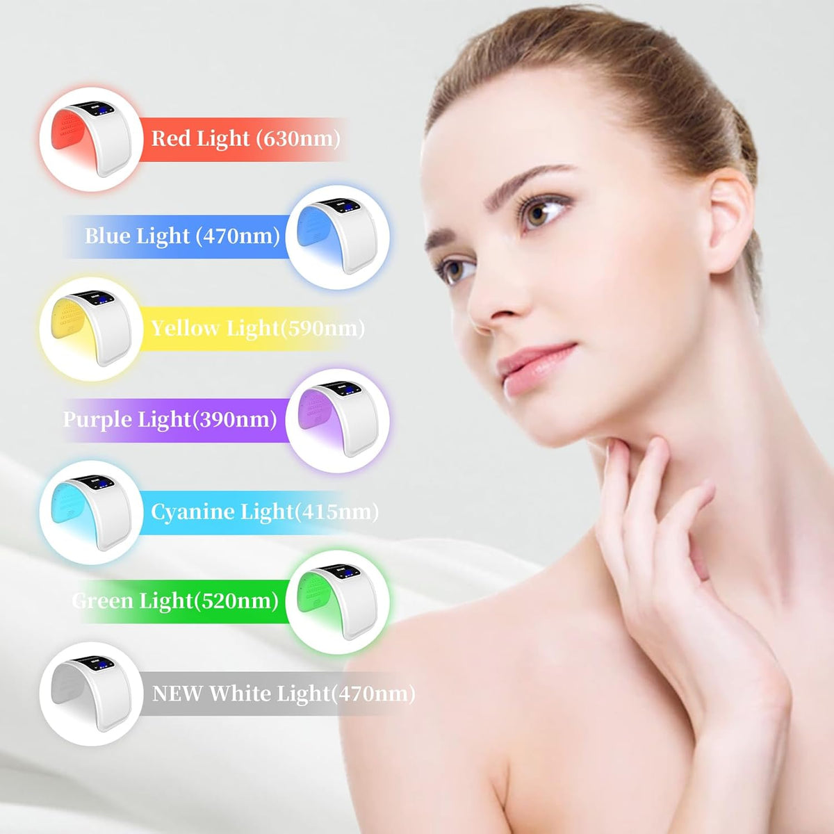 Beuwe Red-Light-for-Face，7 Colors LED Facial Mask Light Red Face Light Skin Care at Home - PuriLite