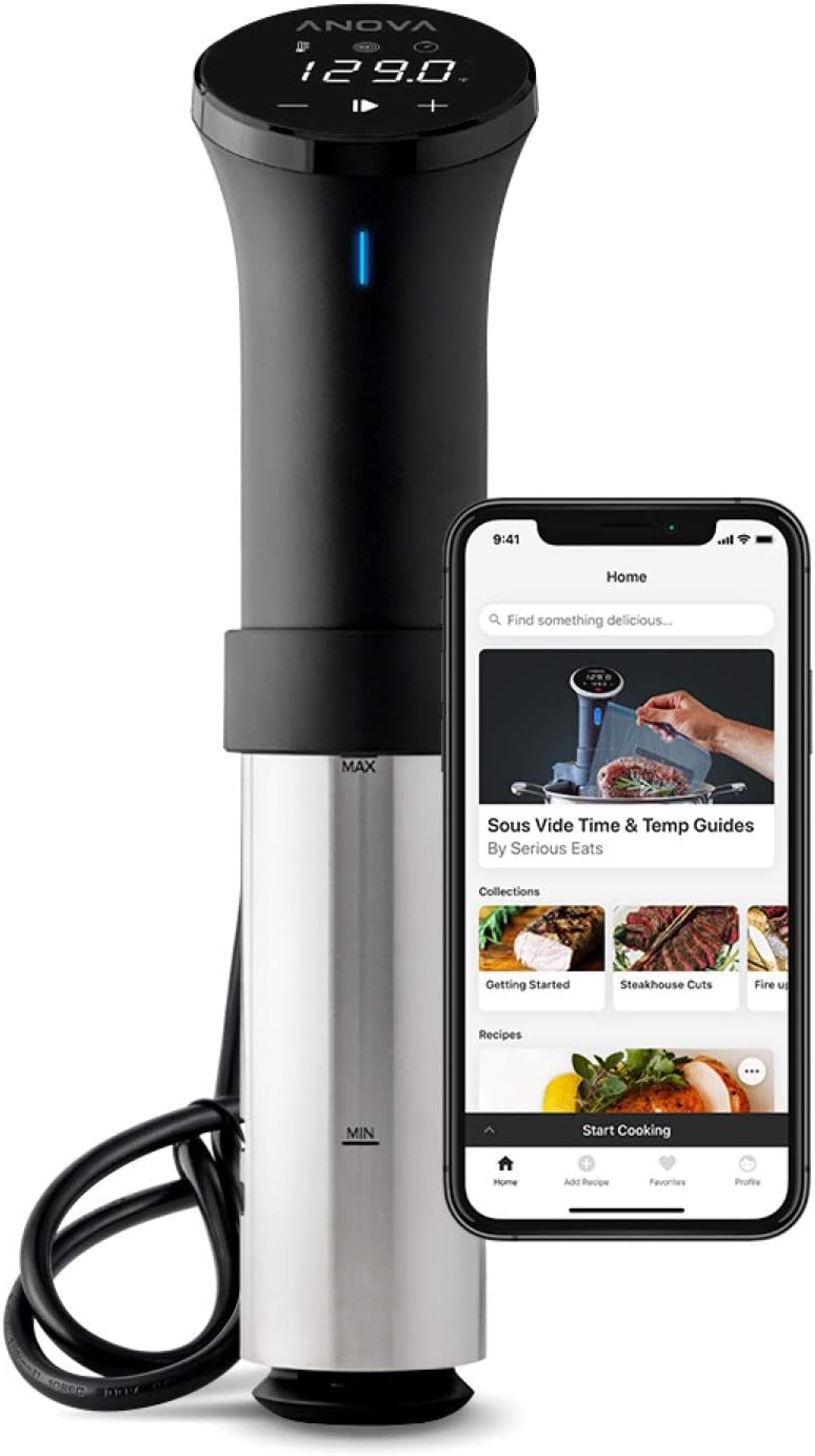 Anova Culinary AN500-US00 Sous Vide Precision Cooker (WiFi), 1000 Watts | Anova App Included, Black and Silver - PuriLite