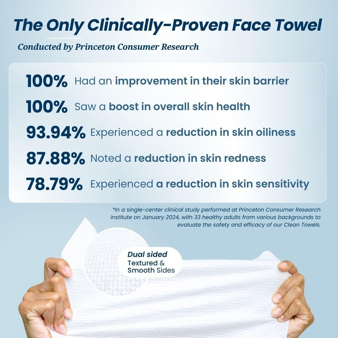 Clean Skin Club Clean Towels XL, 100% USDA Biobased Face Towel, Disposable Face Towelette, Makeup Remover Dry Wipes, Ultra Soft, 50 Ct, 1 Pack - PuriLite
