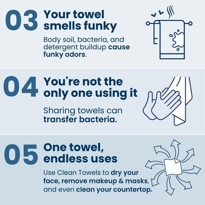Clean Skin Club Clean Towels XL, 100% USDA Biobased Face Towel, Disposable Face Towelette, Makeup Remover Dry Wipes, Ultra Soft, 50 Ct, 1 Pack - PuriLite