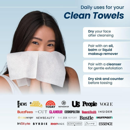 Clean Skin Club Clean Towels XL, 100% USDA Biobased Face Towel, Disposable Face Towelette, Makeup Remover Dry Wipes, Ultra Soft, 50 Ct, 1 Pack - PuriLite