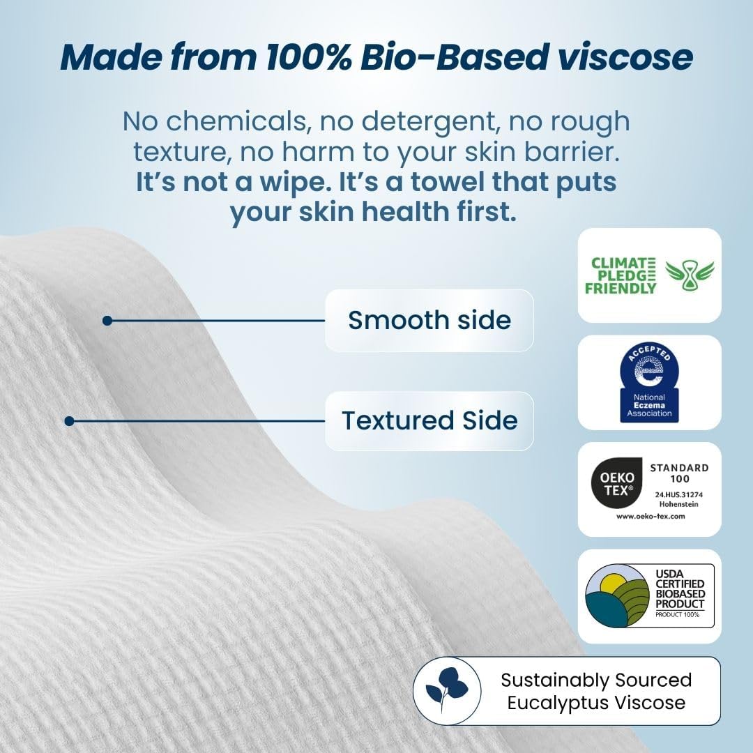Clean Skin Club Clean Towels XL, 100% USDA Biobased Face Towel, Disposable Face Towelette, Makeup Remover Dry Wipes, Ultra Soft, 50 Ct, 1 Pack - PuriLite