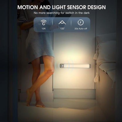 10 Inch Rechargeable Motion Sensor Under Cabinet Lights 2 Pack with 5-Level Dimming Magnetic Wireless Closet Lights for Kitchen Stairs Pantry - PuriLite