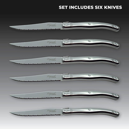 TopKnife Laguiole 6 pcs Steak Knife Set - Stainless Steel Handle - Pine Wood Block - PuriLite