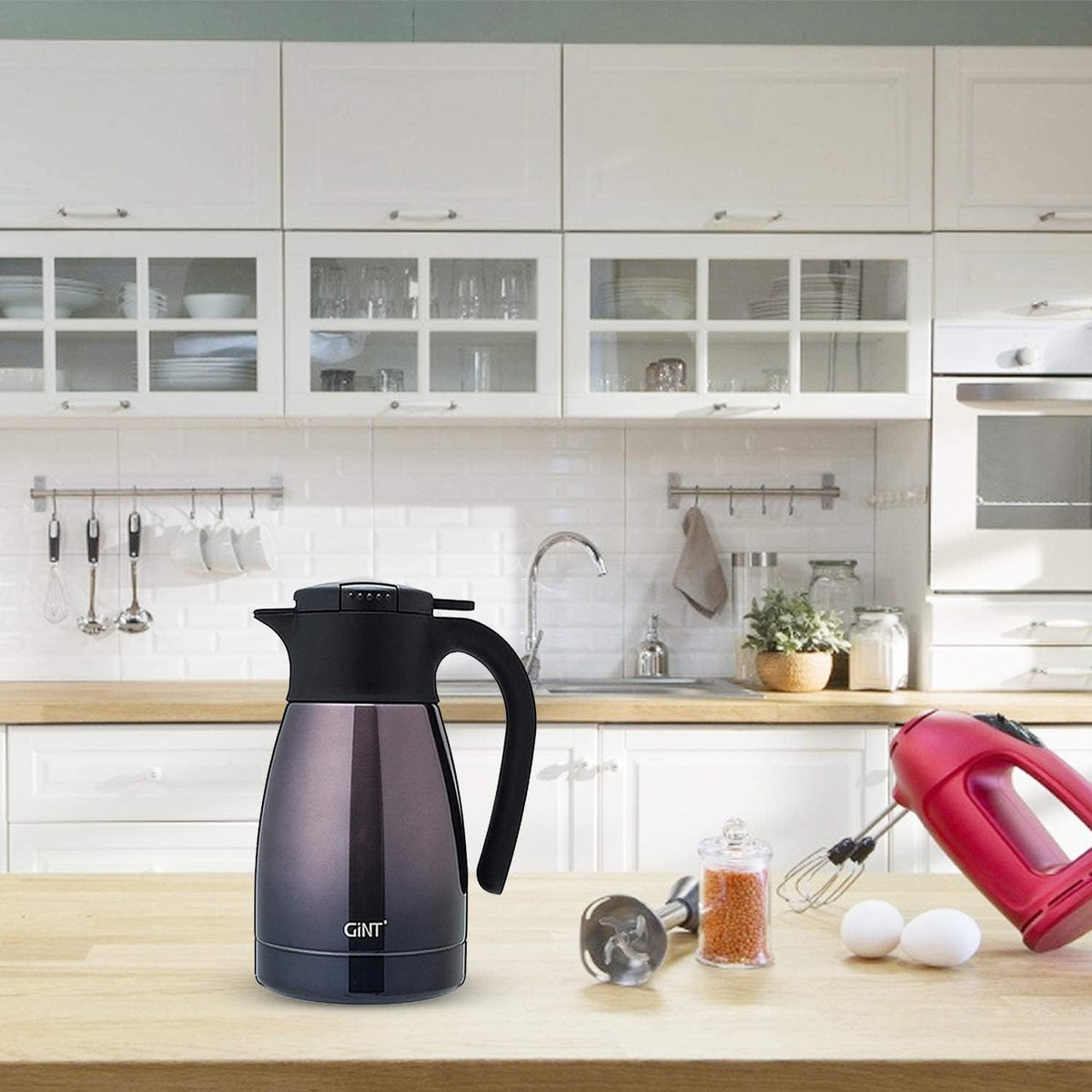 GiNT 1L/34Oz Thermal Coffee Carafe, Insulated Stainless Steel Coffee Carafes for Keeping Hot/Double Walled Vacuum Thermos (Purple) - PuriLite