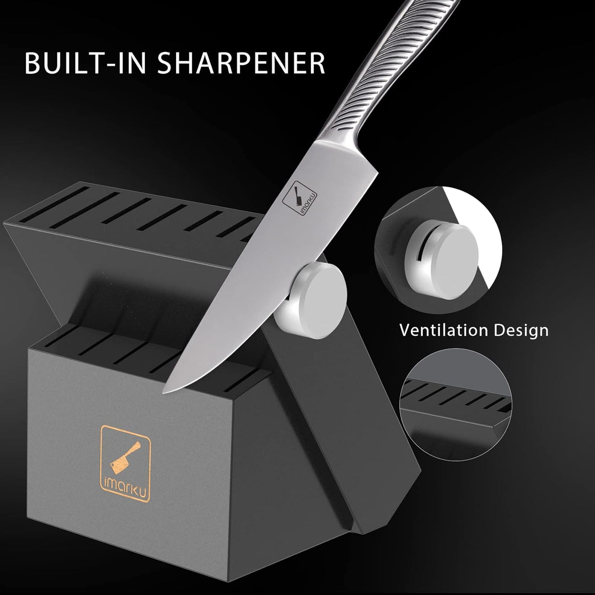 imarku Knife Set - Knife Sets for Kitchen with Block, 14 Pcs High Carbon Stainless Steel Kitchen Knife Set, Dishwasher Safe Knife Block Set with Ergonomic Handle - PuriLite