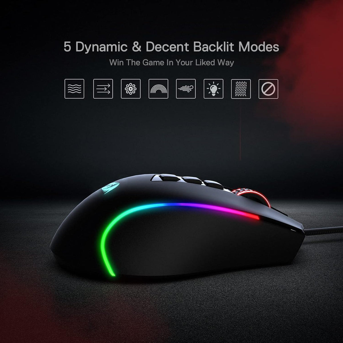 Redragon M612 Predator RGB Gaming Mouse, 8000 DPI Wired Optical Mouse with 11 Programmable Buttons & 5 Backlit Modes, Software Supports DIY Keybinds Rapid Fire Button - PuriLite