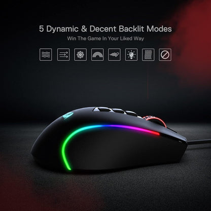 Redragon M612 Predator RGB Gaming Mouse, 8000 DPI Wired Optical Mouse with 11 Programmable Buttons & 5 Backlit Modes, Software Supports DIY Keybinds Rapid Fire Button - PuriLite