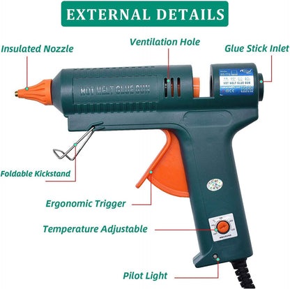 Full Size Hot Glue Gun, 150 Watts with 6 Copper Nozzles Temperature Adjustable Craft Repair Tool Professional Melting Glue Gun DIY Thermo Tool Include 5Pcs Highly Viscous Glue Sticks Luxury Set - PuriLite