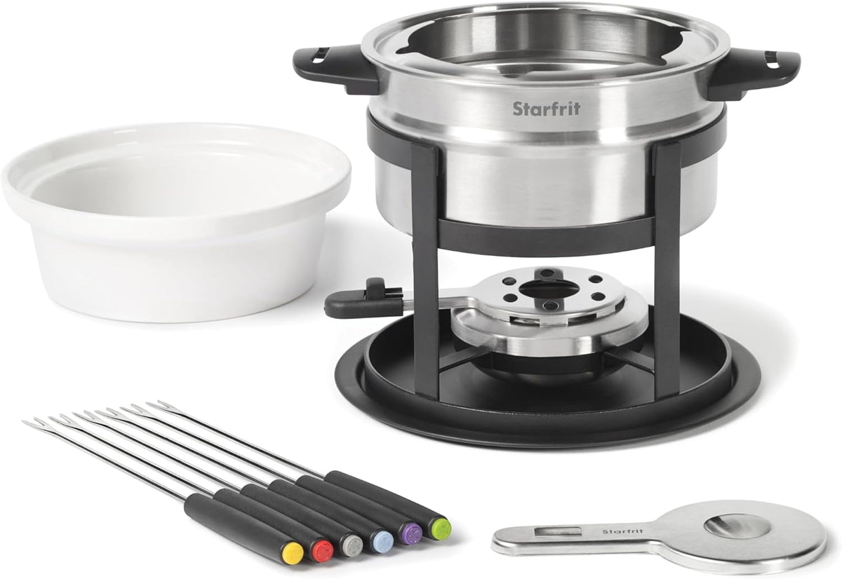 Starfrit Fondue Set - 3-in-1 Meat, Cheese, Chocolate - 12-Piece - Adjustable Safety Burner - 1.6 L Capacity - PuriLite