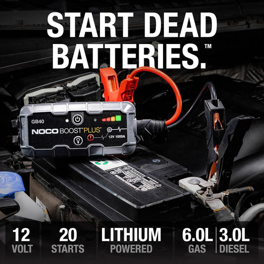 NOCO Boost Plus GB40 1000 Amp 12-Volt UltraSafe Lithium Jump Starter Box, Car Battery Booster Pack, Portable Power Bank Charger, and Jumper Cables for up to 6-Liter Gasoline and 3-Liter Diesel Engines - PuriLite