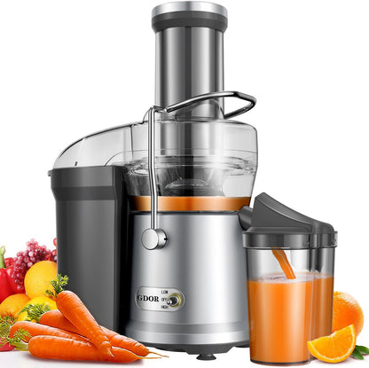 GDOR Juicer 1200W Juicer Machine with Larger 3.2" Feed Chute, Titanium Enhanced Cutting System, Centrifugal Juice Extractor Maker with Heavy Duty Full Copper Motor, Dual Speeds, BPA-Free, Silver - PuriLite
