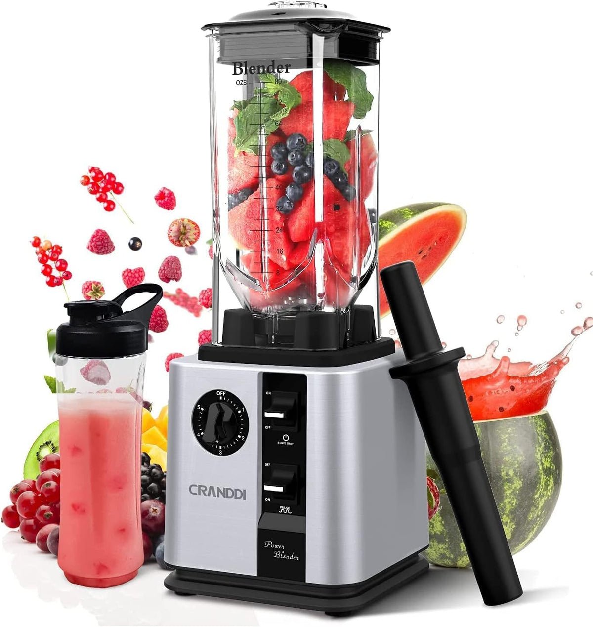 CRANDDI Professional High-Speed Countertop Blender 1800W,80oz for Home and Commercial Use Blending Ice Cream,Frozen Dessert,Shakes and Smoothies Maker,Built-in Pulse,Self-Cleaning,K95-Silver - PuriLite