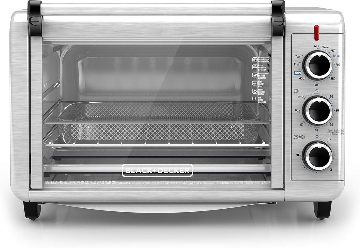 BLACK+DECKER Crisp 'N Bake Air Fry Toaster Oven, 6 Slice, 5 Cooking Functions, Stainless Steel, TO3215SSD - PuriLite
