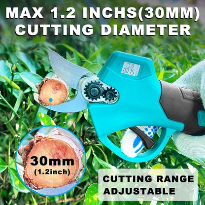 Electric Pruning Shears, Cordless Garden Shears, Branch Pruners with LCD Display, Cutting Diameter 1.2 Inch, Comes with 2 2.0Ah Batteries, Charger and Replacement Blade Set for Gardening Tree Pruning - PuriLite