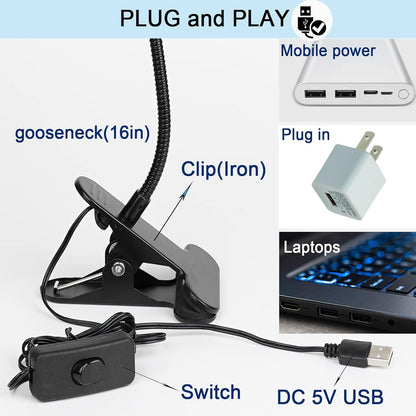 UV LED Black Light Clamp Light with USB, Upgraded 5W 395nm Portable Gooseneck Lamp with Clip for Gel Nail, Pet Urine Detection, UV Glue Curing, Blacklight Posters, Fluorescent Paint, Resin Art - PuriLite