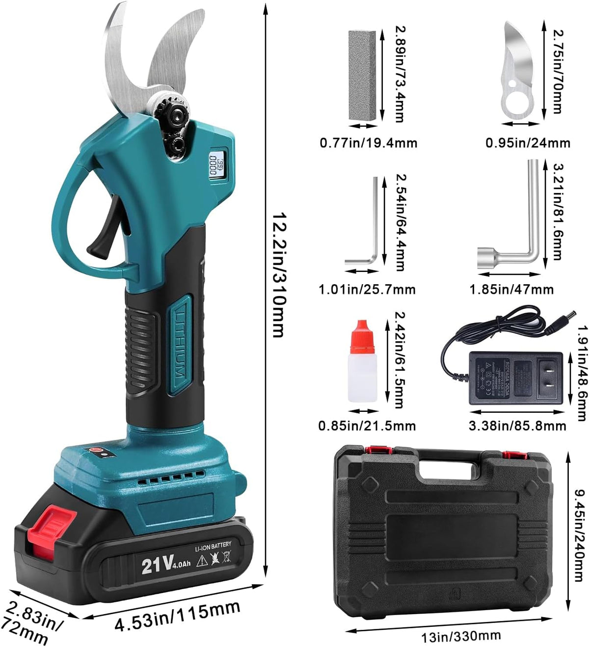 Electric Pruning Shears, Cordless Garden Shears, Branch Pruners with LCD Display, Cutting Diameter 1.2 Inch, Comes with 2 2.0Ah Batteries, Charger and Replacement Blade Set for Gardening Tree Pruning - PuriLite