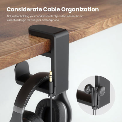 PC Gaming Headset Headphone Hook Holder Hanger Mount, Headphones Stand with Adjustable & Rotating Arm Clamp, Under Desk Design, Universal Fit, Built in Cable Clip Organizer EURPMASK - PuriLite