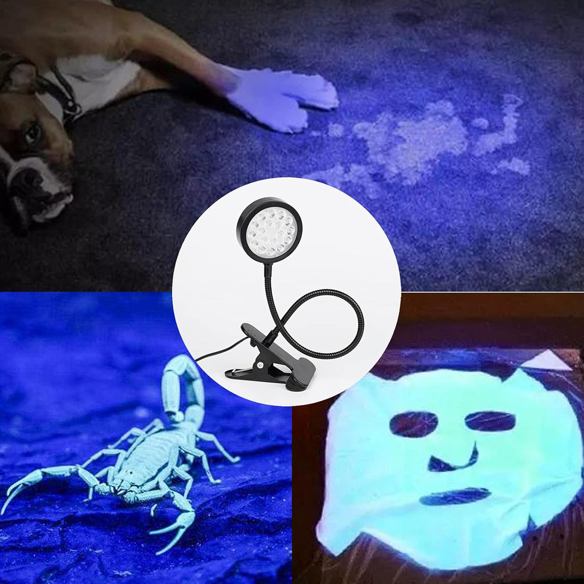 UV LED Black Light Clamp Light with USB, Upgraded 5W 395nm Portable Gooseneck Lamp with Clip for Gel Nail, Pet Urine Detection, UV Glue Curing, Blacklight Posters, Fluorescent Paint, Resin Art - PuriLite