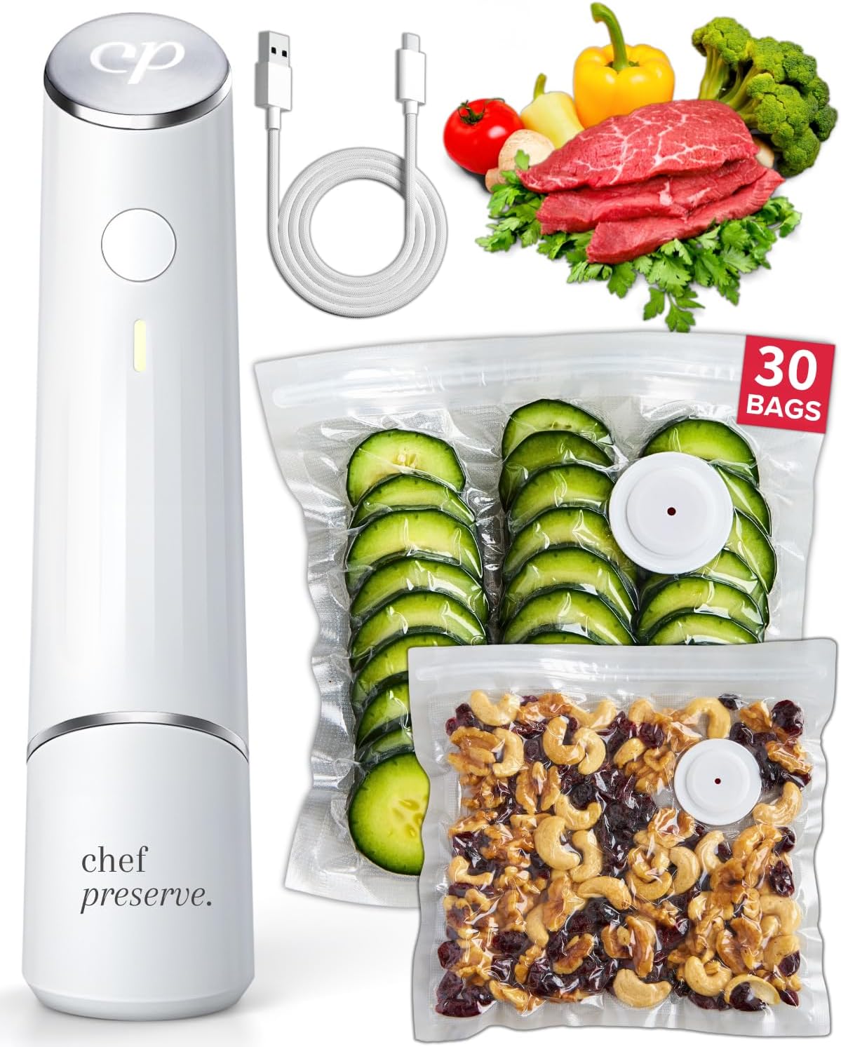 Compact Handheld Vacuum Sealer for Food with Reusable Bags Portable Automatic Food Preservation System - PuriLite
