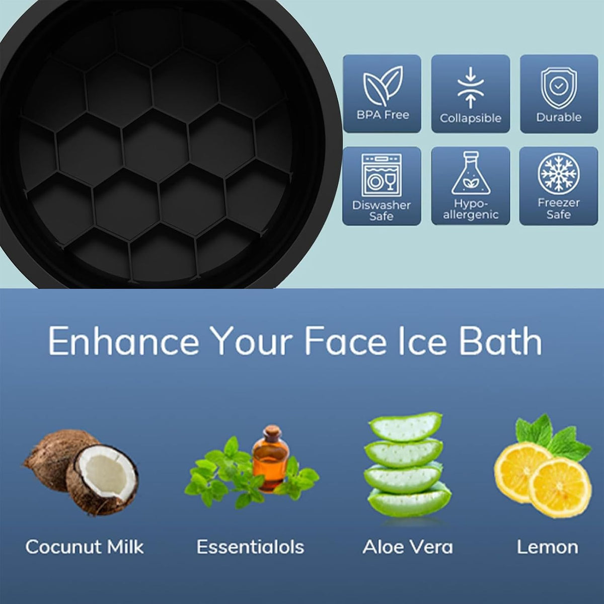 Foldable Ice Bath Bowl, Silicone Beauty Skin Firming Washbasin | Ice Bowl for Face Cold Plunge Chiller,Ideal for Home, Vacation, Traveling, Hotel, Business Trip, Refreshing - PuriLite