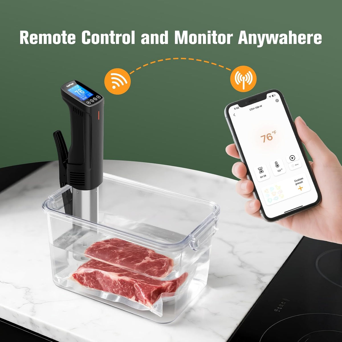 WiFi Sous Vide Cooker 1000W Smart Immersion Circulator with App Control, Precision Temperature Cooking, Ultra-Quiet Fast Heating for Home Kitchens - PuriLite