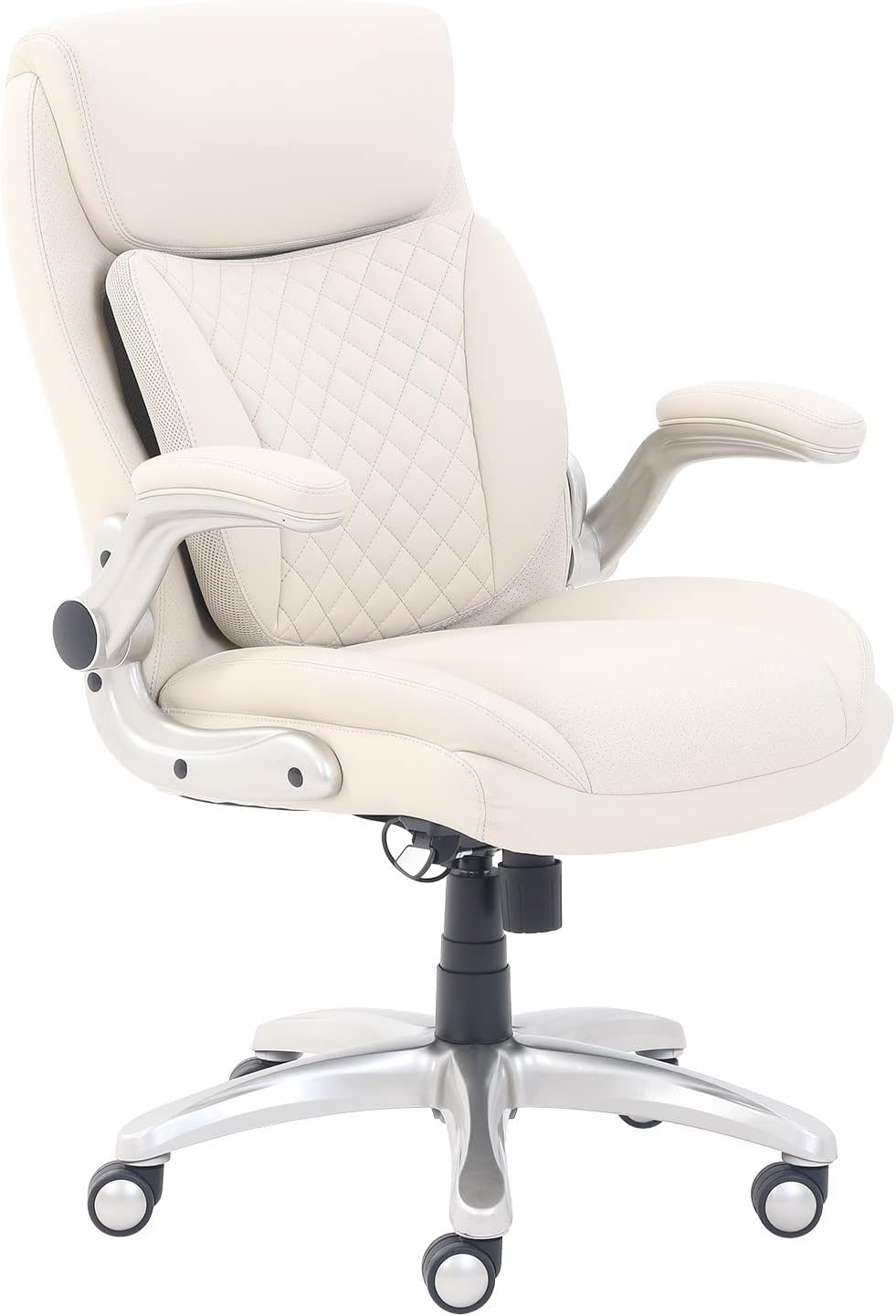 Amazon Basics Ergonomic Desk Office Chair, Flip-up Armrests, Adjustable Height, Cream Leather - PuriLite