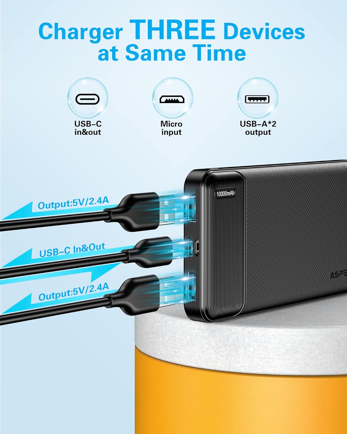 AsperX 2-Pack 10000mAh USB C Output Portable Charger Power Bank Fast Charging, Portable Battery Bank External Battery Pack Power Bank for iPhone 15/14/13/12/11, Google and Heated Vest - PuriLite