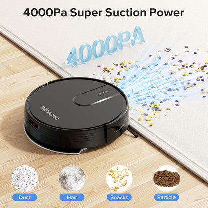 Robot Vacuum Cleaner Robot Vacuum and Mop Combo with 4000Pa Suction, Personalized Cleaning Adjustments, Self-Charging Robotic Vacuum Cleaner, Advanced Obstacle Avoidance - PuriLite