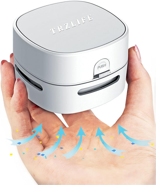 TRZLIFE Desk Vacuum Cleaner, Upgraded Mini Desktop Vacuum AA Battery More Durable Desk Accessory Sucks up Tiny Items and Crumbs from Desktop Drawer Countertop Ideal as an Easter White Elephant Gift - PuriLite