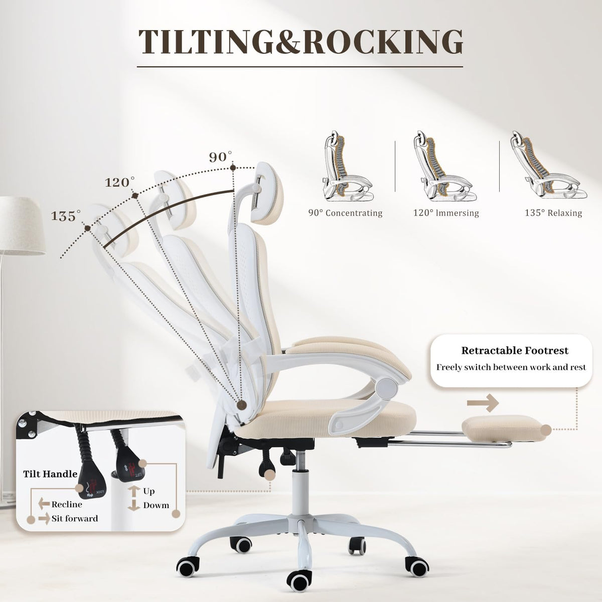 Ergonomic Office Chair, Adjustable Lumbar Support, 400LBS Capacity, Retractable Footrest, Breathable Mesh Back Gaming, Adjustable Headrest - PuriLite