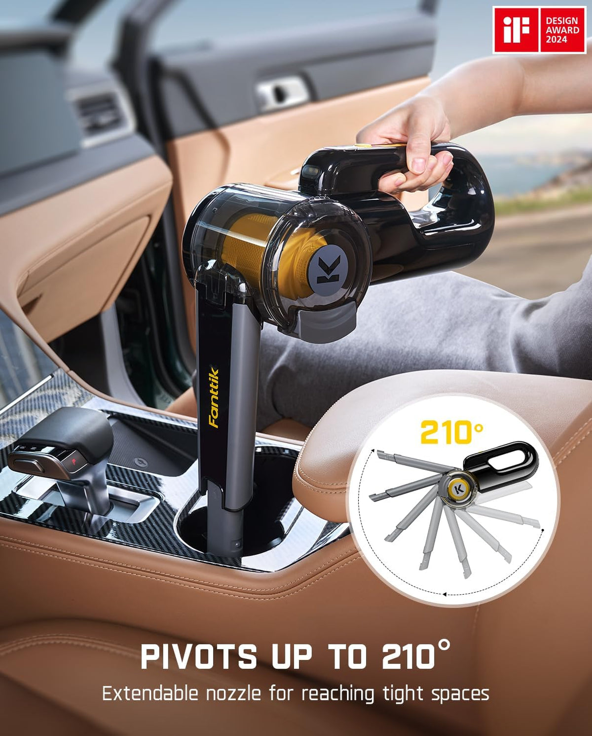 Fanttik Fold V10 Apex Pivot Car Vacuum, 17000Pa Handheld Vacuum Cordless High Power, Portable Vacuum, Smart LED Display, DynamicClean™ Vacuum for Car Home Pet (Deluxe with Flexible Hose&Pet Brush) - PuriLite