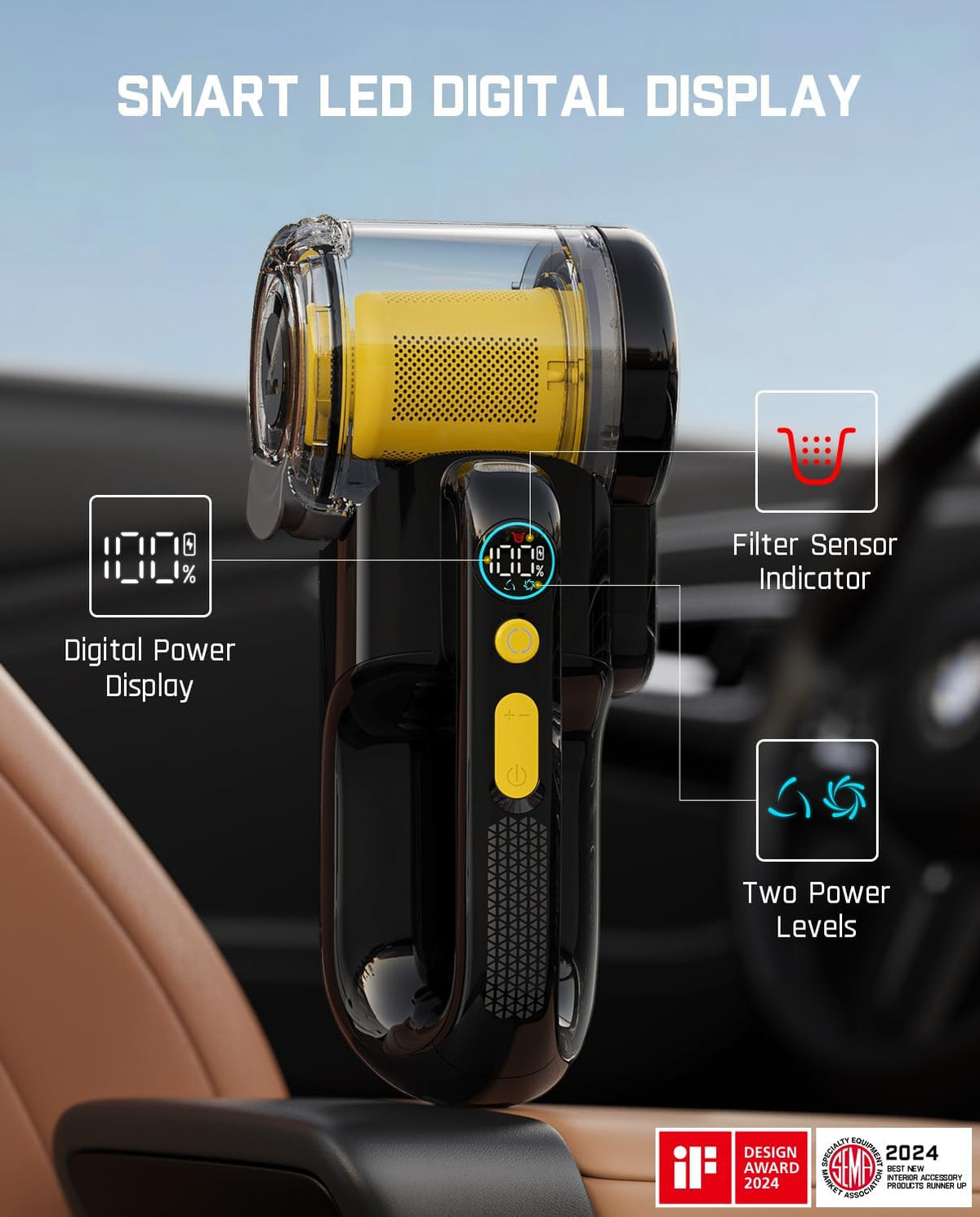 Fanttik Fold V10 Apex Pivot Car Vacuum, 17000Pa Handheld Vacuum Cordless High Power, Portable Vacuum, Smart LED Display, DynamicClean™ Vacuum for Car Home Pet (Deluxe with Flexible Hose&Pet Brush) - PuriLite