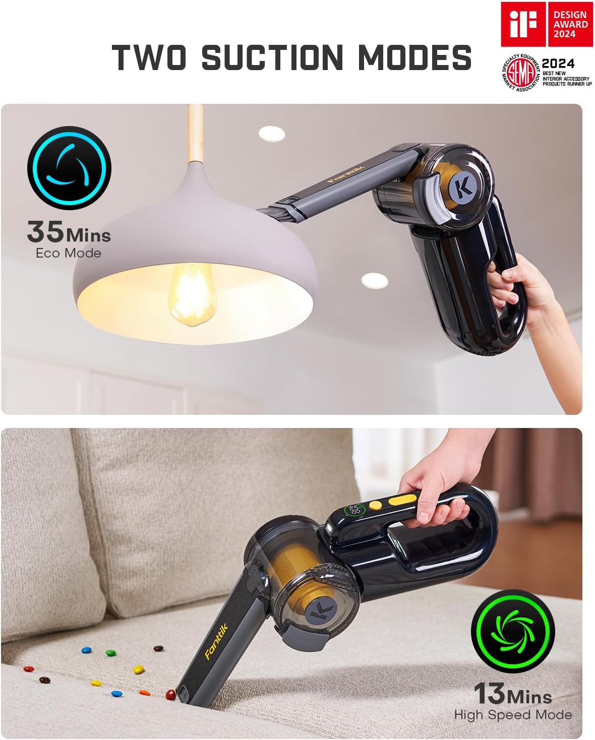 Fanttik Fold V10 Apex Pivot Car Vacuum, 17000Pa Handheld Vacuum Cordless High Power, Portable Vacuum, Smart LED Display, DynamicClean™ Vacuum for Car Home Pet (Deluxe with Flexible Hose&Pet Brush) - PuriLite