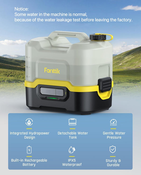 Fanttik NB8 Nano Portable Cordless Electric Sprayer w/2.1Gal Tank, Retractable Spray Head, 3*2600mAh Lithium Battery, IPX5, 72-98PSI, Portable Pressure Washer for Garden, Camping Shower, Pet Cleaning - PuriLite