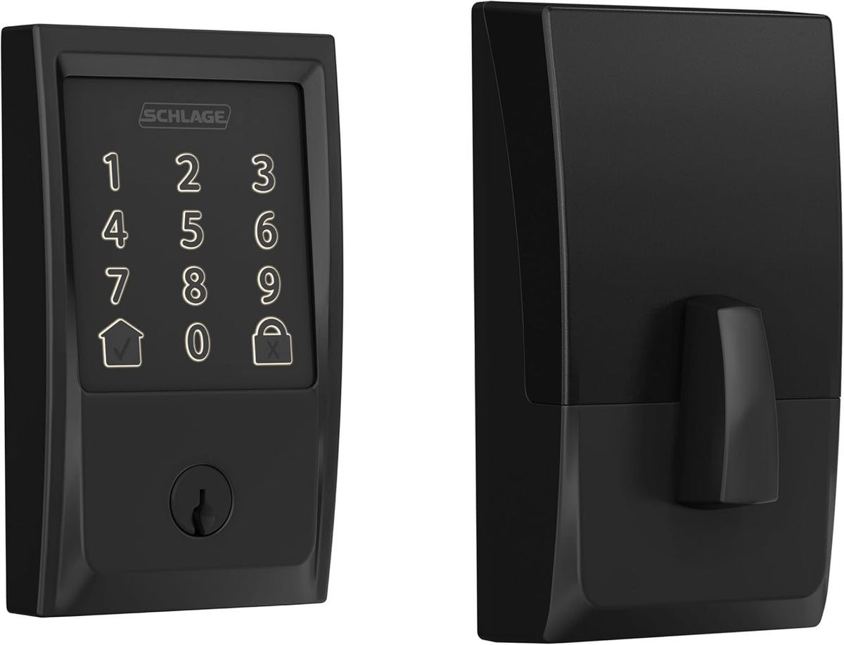 SCHLAGE Encode Smart WiFi Deadbolt with Century Trim in Matte Black (BE489WB CEN 622) - PuriLite