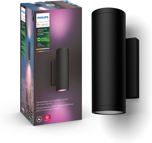 Philips Hue Appear Outdoor Smart Wall Light, Black - White and Color Ambiance LED Color-Changing Light - 1 Pack - Requires Hue Bridge - Control with Hue App and Voice - Weatherproof - PuriLite