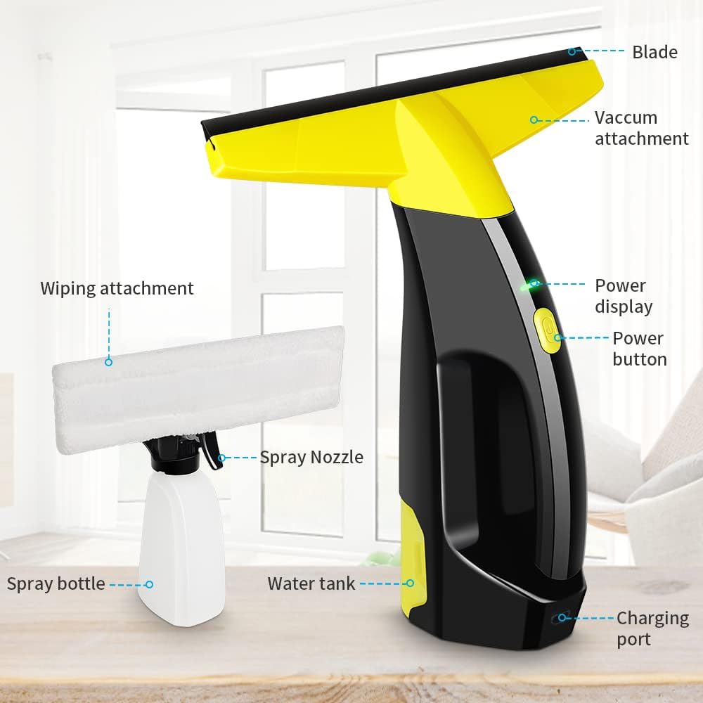 Rechargeable Window Vac, Power Window Vacuum Cleaner Set, Window Squeegee Electric Cleaning Tool for Windows, Tiles, Mirrors, 200ml Water Tank - PuriLite