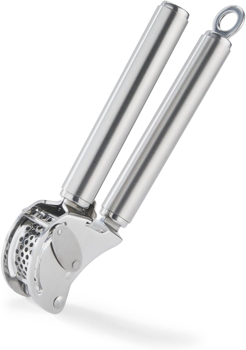 Rösle Stainless Steel 9-inch Mincing Garlic / Ginger Press with Scraper - PuriLite