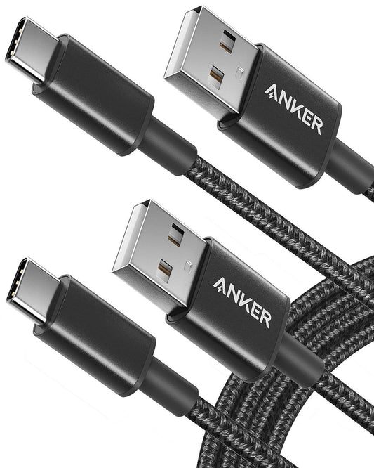 Anker USB C Cable, [2-Pack, 6 ft] Type C Charger Premium Nylon USB Cable, USB A to Type C Charging Cable Fast Charge for Samsung Galaxy S10 S10+ / Note 8, LG V20 and Other USB C Charger (Black) - PuriLite