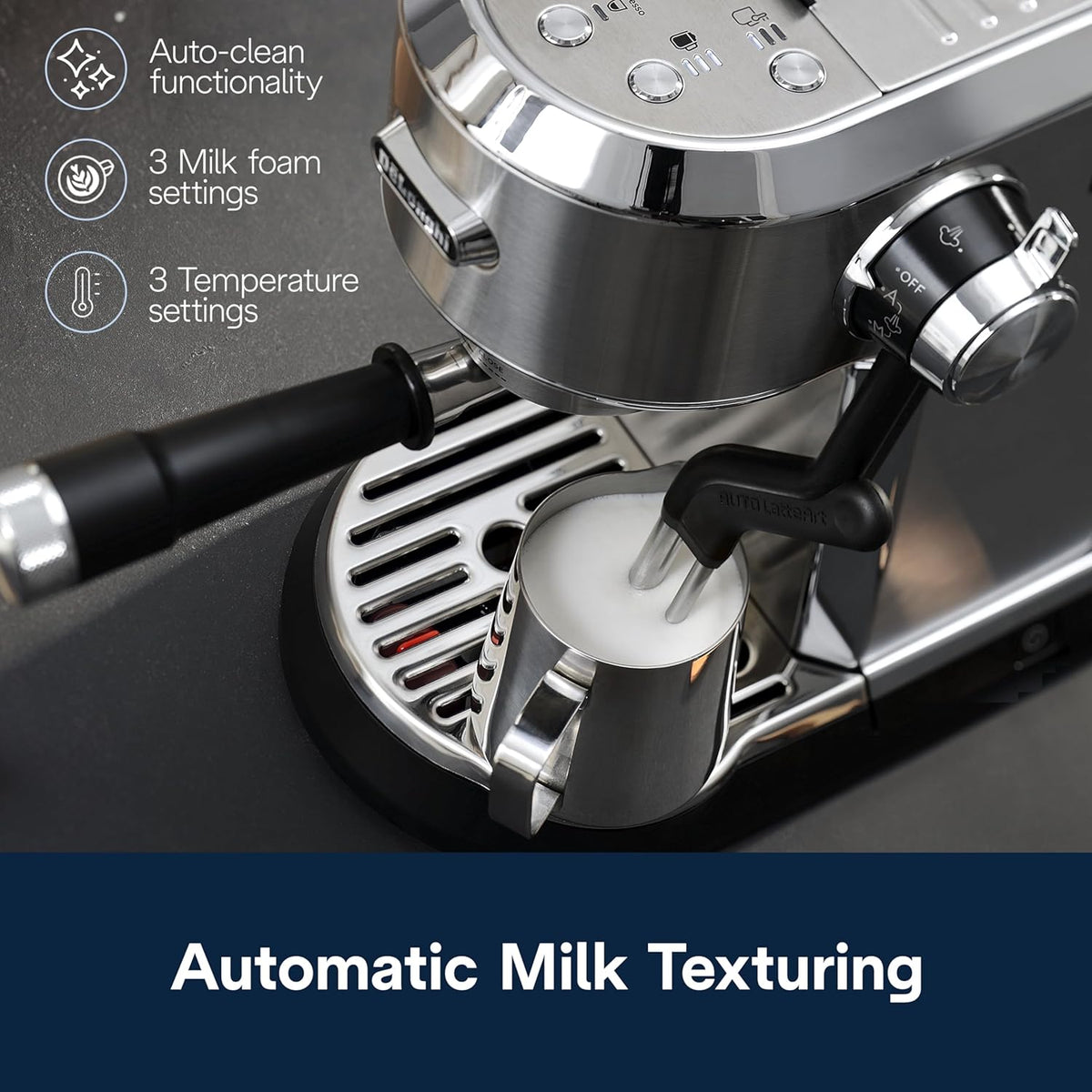 De'Longhi EC950M Dedica Maestro Plus Espresso Machine with Automatic Steam Wand, Stainless Steel - PuriLite