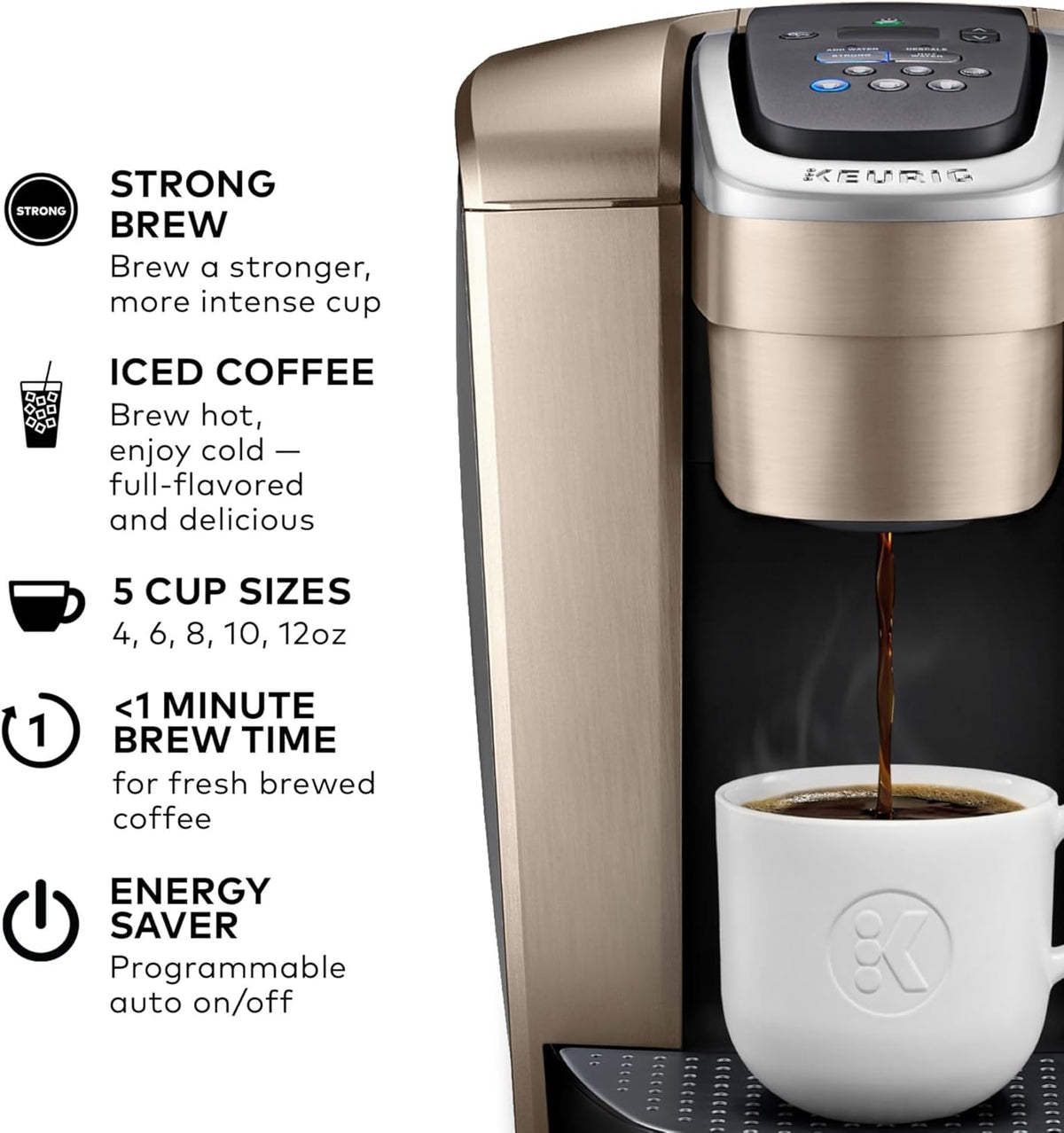 Keurig K-Elite Single Serve K-Cup Pod Coffee Maker, Brushed Gold - PuriLite