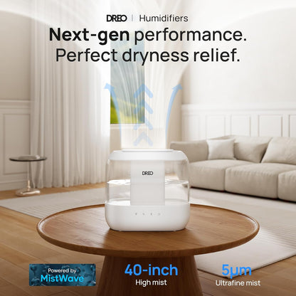 Dreo 4L Humidifiers for Bedroom, 28dB Quiet Top Fill Supersized Cool Mist Humidifier for Baby Large Room, Oil Diffuser and Nightlight, 32H Runtime, Ultrasonic Humidifier for Home, Nursery, Plants - PuriLite