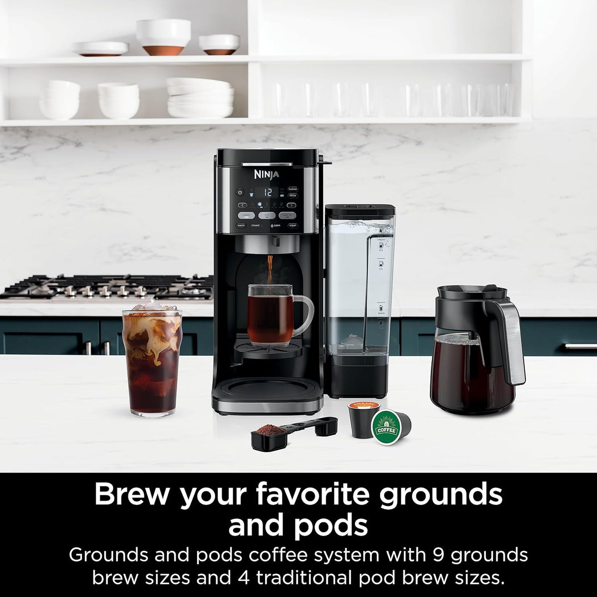 Ninja DualBrew Hot & Iced 12-Cup Coffee Maker, Single-Serve for Grounds & K-Cup Pod Compatible, 3 Brew Styles, 60-oz. Water Reservoir & Carafe, Black, CFP101C (Canadian Version) - PuriLite