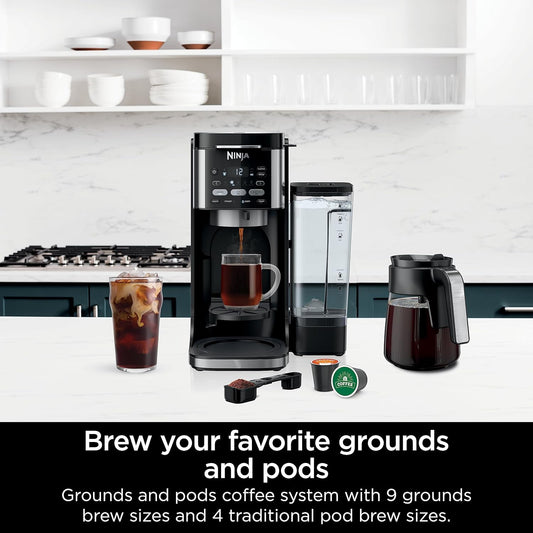 Ninja DualBrew Hot & Iced 12-Cup Coffee Maker, Single-Serve for Grounds & K-Cup Pod Compatible, 3 Brew Styles, 60-oz. Water Reservoir & Carafe, Black, CFP101C (Canadian Version) - PuriLite