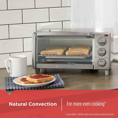 BLACK+DECKER™ Natural Convection 4-Slice Toaster Oven, Stainless Steel, Bake, Broil, Toast, Keep Warm Cooking Functions - PuriLite